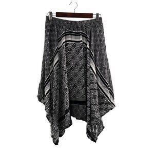 Lapis Womens Black & White Handkerchief Hem Skirt M Asymmetrical Festival Boho
